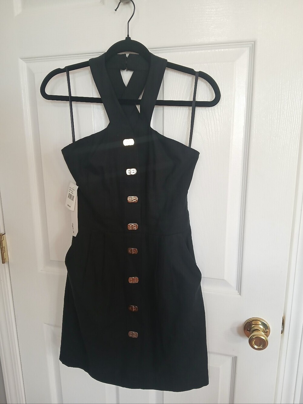 NWT Aryn K Black Halter Button-Front Mini Dress Punk Gothic Grunge Office LBD